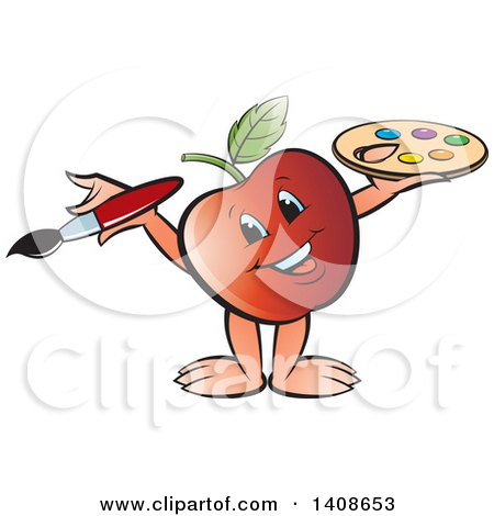 Clipart of a Happy Red Apple Character Painting - Royalty Free Vector Illustration by Lal Perera