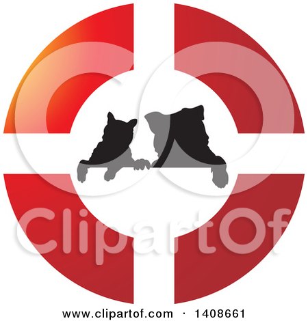 Clipart of a Silhouetted Cat and Dog in a Buoy - Royalty Free Vector Illustration by Lal Perera