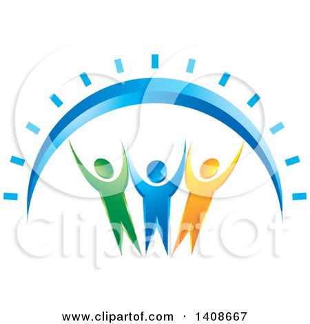 Clipart of a Happy Group of People Under a Sun Arch - Royalty Free Vector Illustration by Lal Perera