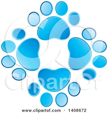 Clipart of a Circle Made of Gradient Blue Paw Prints - Royalty Free Vector Illustration by Lal Perera