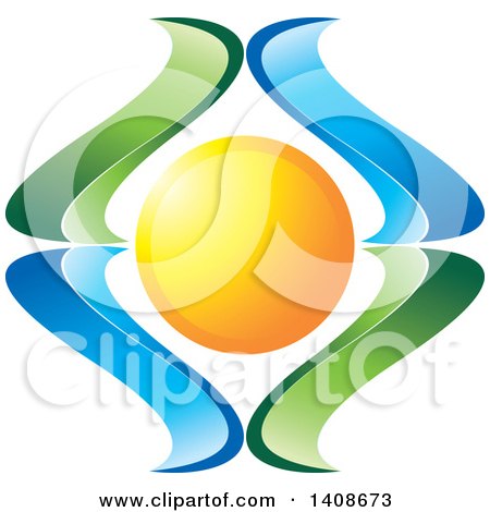 Clipart of a Sun in Green and Blue Waves - Royalty Free Vector Illustration by Lal Perera
