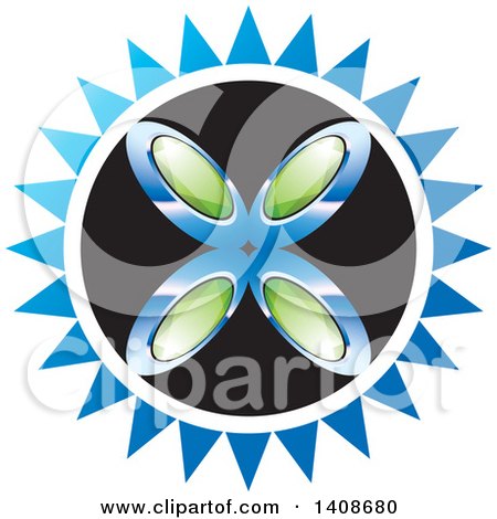 Clipart of a Sun with Green Gems and Blue Rays - Royalty Free Vector Illustration by Lal Perera