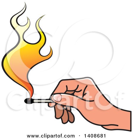 Clipart of a Hand Holding a Lit Match - Royalty Free Vector Illustration by Lal Perera