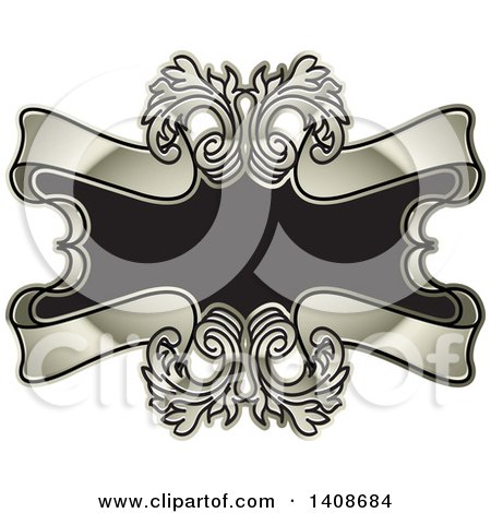 Clipart of a Crest Design with Floral Swirls and Banners - Royalty Free Vector Illustration by Lal Perera