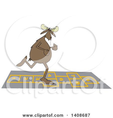 Clipart of a Cartoon Moose Playing Hopscotch - Royalty Free Vector Illustration by djart