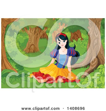 Clipart of Princess Snow White Sitting on the Ground in a Forest - Royalty Free Vector Illustration by Pushkin