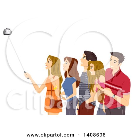 Clipart of a Group of Teenagers Posing for a Selfie - Royalty Free Vector Illustration by BNP Design Studio