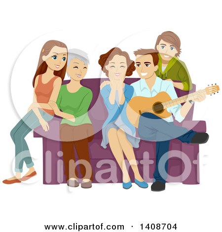 Clipart of a Man Singing to His Wife Around the Family - Royalty Free Vector Illustration by BNP Design Studio