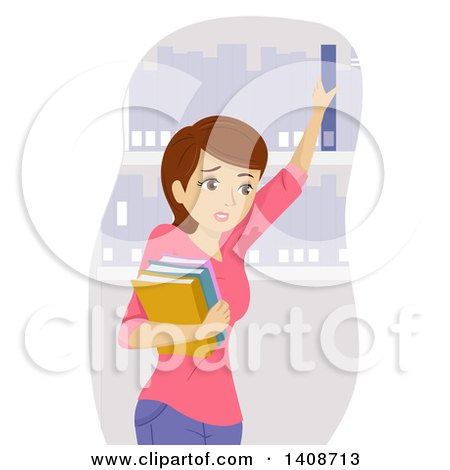Clipart of a Sweaty Caucasian Teen Girl in a Library - Royalty Free Vector Illustration by BNP Design Studio