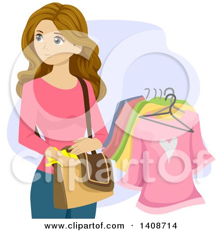 Clipart of a Kleptomaniac Caucasian Teen Girl Stealing Clothes - Royalty Free Vector Illustration by BNP Design Studio
