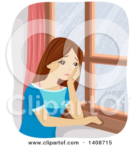 Clipart of a Sad Caucasian Teen Girl Staring out a Window - Royalty Free Vector Illustration by BNP Design Studio