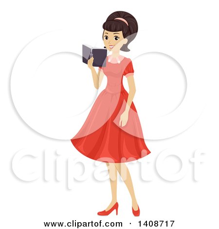 Clipart of a Caucasian Teen Girl in a Retro 50s Dress - Royalty Free Vector Illustration by BNP Design Studio