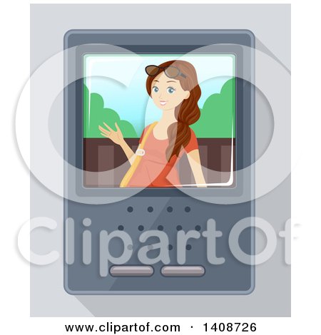 Clipart of a Brunette Caucasian Teen Girl on an Intercom Screen - Royalty Free Vector Illustration by BNP Design Studio