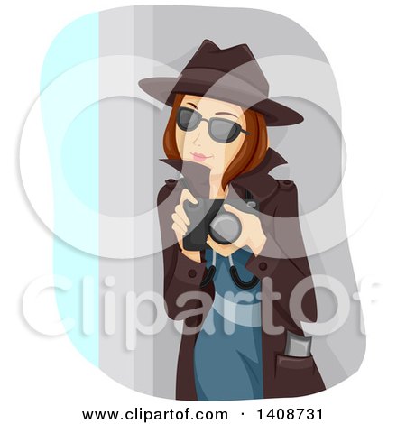 Clipart of a Detective Teenage Girl Holding a Camera - Royalty Free Vector Illustration by BNP Design Studio