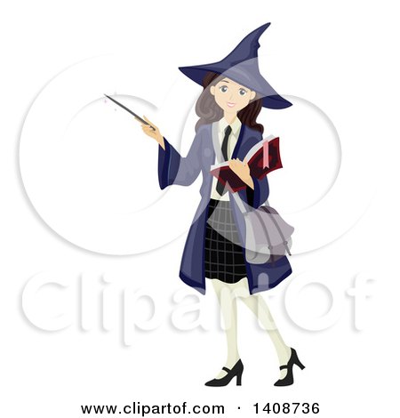 Clipart of a Caucasian Teenage Girl Student in a Witch Costume - Royalty Free Vector Illustration by BNP Design Studio
