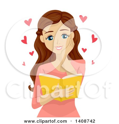 Clipart of a Caucasian Teen Girl Reading a Romance Novel - Royalty Free Vector Illustration by BNP Design Studio