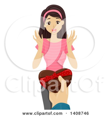 Clipart of a Caucasian Teen Girl Receiving a Box of Valentine Chocolates - Royalty Free Vector Illustration by BNP Design Studio