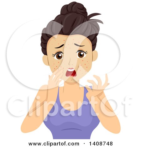 Clipart of a Horrified Caucasian Teen Girl Breaking out with Pimples - Royalty Free Vector Illustration by BNP Design Studio