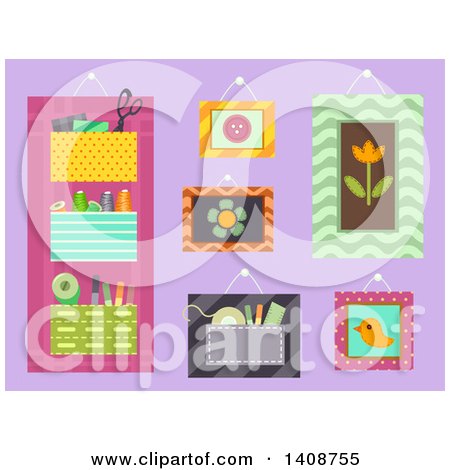 Clipart of Sewing Organizers on Purple - Royalty Free Vector Illustration by BNP Design Studio