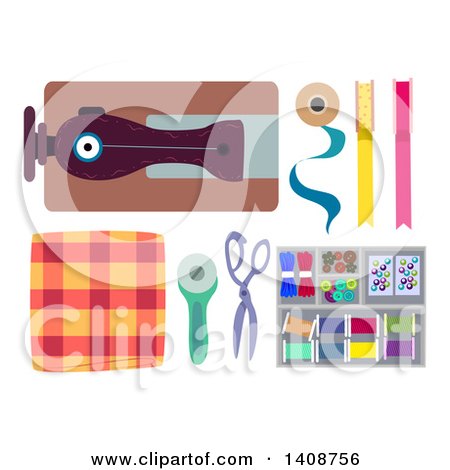 Clipart of an Aerial View of Sewing Tools - Royalty Free Vector Illustration by BNP Design Studio