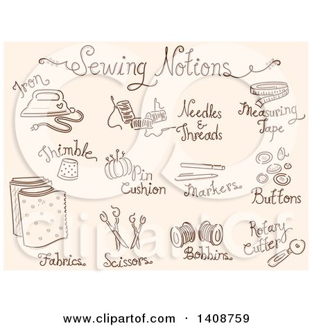 Clipart of Sketched Sewing Notions - Royalty Free Vector Illustration by BNP Design Studio