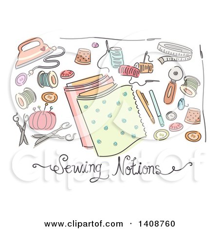 Clipart of Sketched Sewing Notions - Royalty Free Vector Illustration by BNP Design Studio