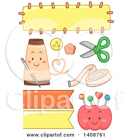 Clipart of Cute Cartoon Sewing Design Elements - Royalty Free Vector Illustration by BNP Design Studio