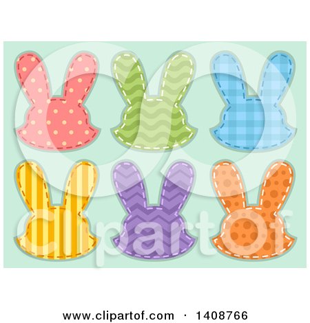 Clipart of Patterned Rabbit Head Patches, on Green - Royalty Free Vector Illustration by BNP Design Studio
