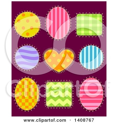 Clipart of Patterned Shape Patches, on Dark Purple - Royalty Free Vector Illustration by BNP Design Studio