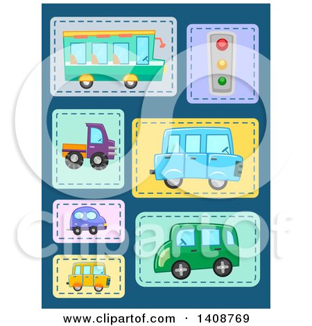 Clipart of Transportation Patches, on Blue - Royalty Free Vector Illustration by BNP Design Studio