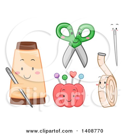Clipart of Cute Sewing Item Characters - Royalty Free Vector Illustration by BNP Design Studio