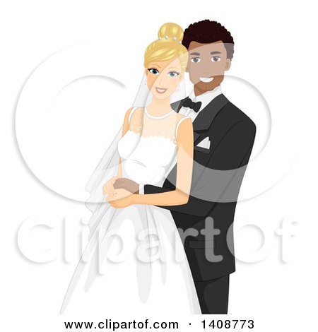 Clipart of a Happy Interracial Wedding Couple - Royalty Free Vector Illustration by BNP Design Studio
