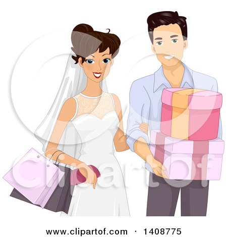 Clipart of a Happy Wedding Couple Shopping - Royalty Free Vector Illustration by BNP Design Studio