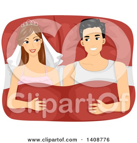 Clipart of a Newlywed Couple in Bed on Their Honeymoon - Royalty Free Vector Illustration by BNP Design Studio