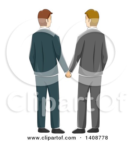 Clipart of a Rear View of a Gay Wedding Couple Holding Hands - Royalty Free Vector Illustration by BNP Design Studio