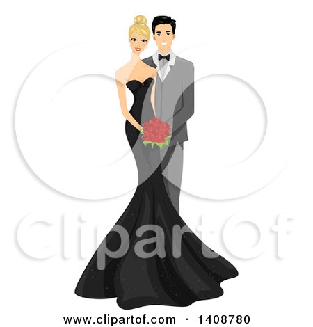 Clipart of a Wedding Couple with the Bride in a Black Wedding Gown - Royalty Free Vector Illustration by BNP Design Studio