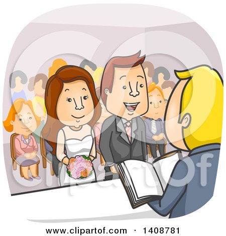 Clipart of a Cartoon Wedding Couple Getting Married - Royalty Free Vector Illustration by BNP Design Studio