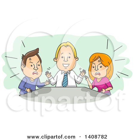 Clipart of a Cartoon Counselor Helping a Married Couple Through a Fight - Royalty Free Vector Illustration by BNP Design Studio