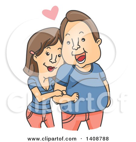 Clipart of a Cartoon Cuddly Caucasian Woman Clinging to Her Chubby Man - Royalty Free Vector Illustration by BNP Design Studio
