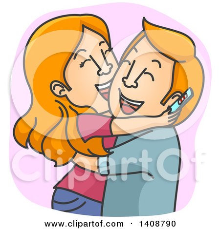 Clipart of a Cartoon Happy Caucasian Couple with a Positive Pregnancy Test - Royalty Free Vector Illustration by BNP Design Studio