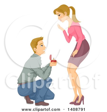 Clipart of a Caucasian Man Proposing to His Girlfriend - Royalty Free Vector Illustration by BNP Design Studio