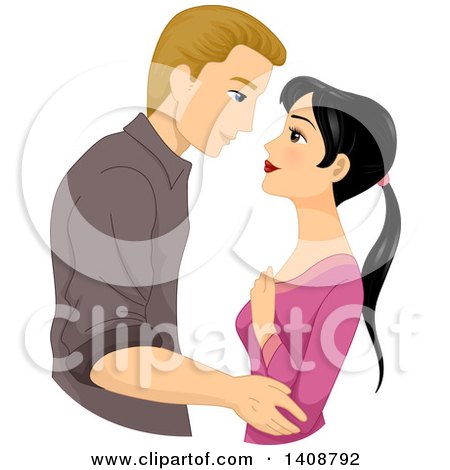 Clipart of a Happy Caucasian Couple Staring at Each Other - Royalty Free Vector Illustration by BNP Design Studio