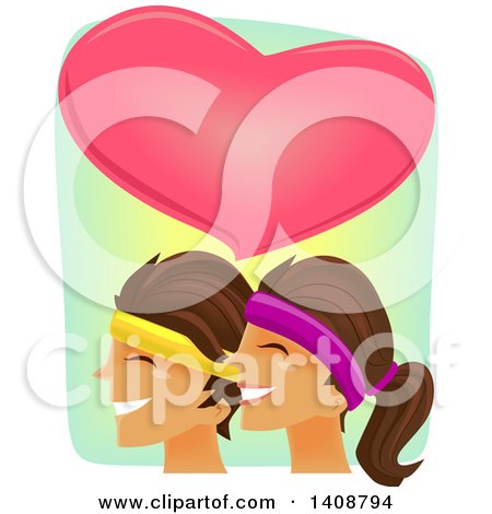 Clipart of a Happy Couple Working out Together, Under a Big Heart - Royalty Free Vector Illustration by BNP Design Studio