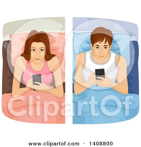 Clipart of a Caucasian Couple Glued to Their Smart Phones - Royalty Free Vector Illustration by BNP Design Studio