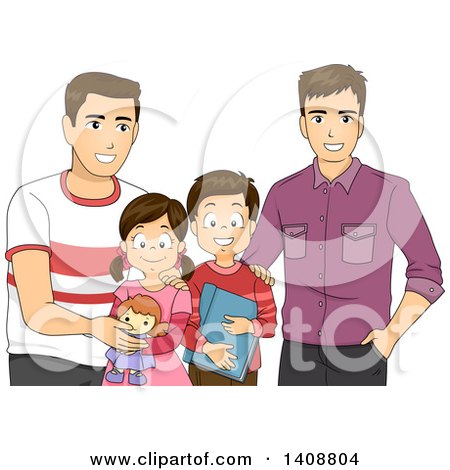 Clipart of a Same Sex Gay Couple with Their Children - Royalty Free Vector Illustration by BNP Design Studio