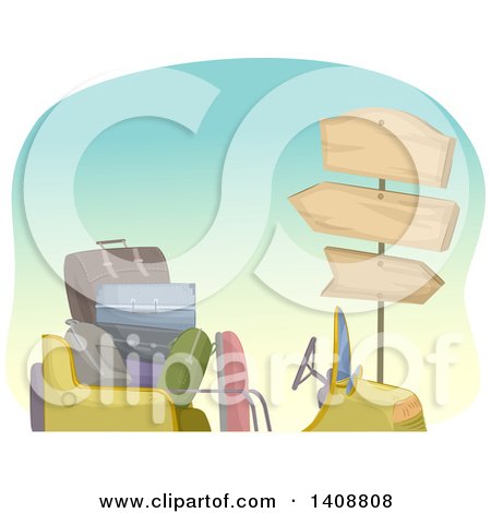 Clipart of a Cart Full of Suitcases by Signs - Royalty Free Vector Illustration by BNP Design Studio
