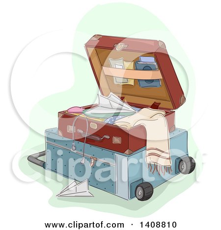 Clipart of a Suitcase Open on to Pof Another, with a Paper Plane - Royalty Free Vector Illustration by BNP Design Studio