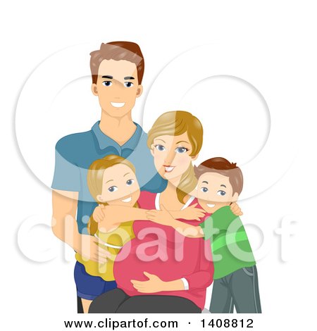 Clipart of a Happy Caucasian Family Posing with Their Pregnant Wife and Mom - Royalty Free Vector Illustration by BNP Design Studio
