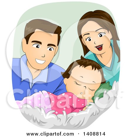Clipart of a Happy Caucasian Couple Watching Their Baby Girl Sleep - Royalty Free Vector Illustration by BNP Design Studio