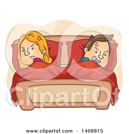 Clipart of a Cartoon Caucasian Couple Going to Bed Mad at Each Other - Royalty Free Vector Illustration by BNP Design Studio